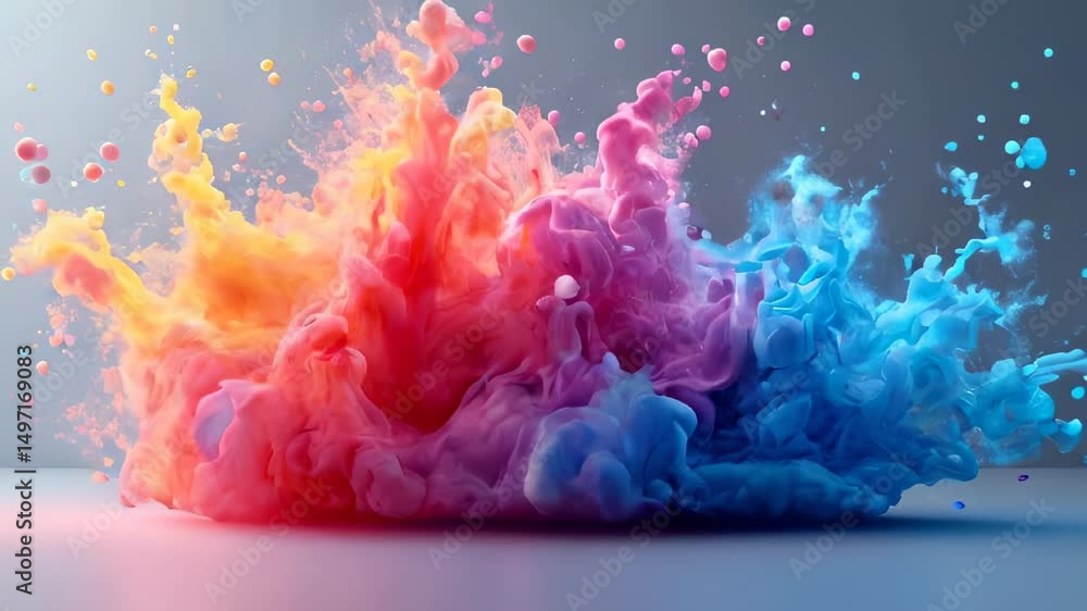 Poster colorful explosion. ink splash. bright pigments. abstract art. fluid motion. vibrant hues. dynamic s