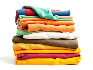 Assortment of Clothes Neatly Stacked on White Background