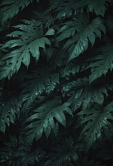 Mysterious black & deep green exotic leaf pattern, abstract design , tropical, shadow, gothic