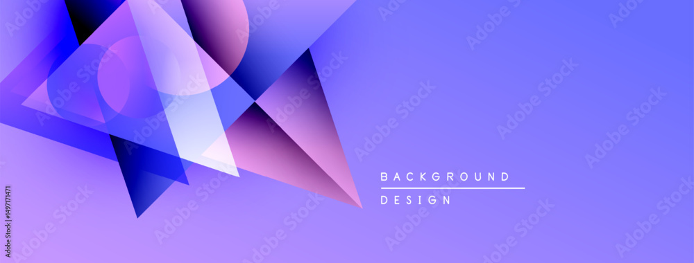Poster abstract geometric shapes overlap, creating vibrant purple gradient background. modern design elemen