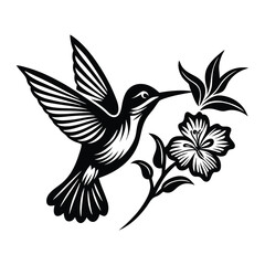 Hummingbird vector silhouette, hummingbird and floral design