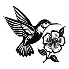 Hummingbird vector silhouette, hummingbird and floral design