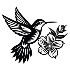 Hummingbird vector silhouette, hummingbird and floral design