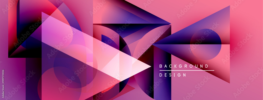 Poster abstract geometric shapes overlap, creating vibrant pinks, purples, blues. modern design suggests dy