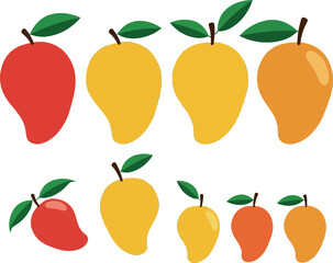 Colorful cartoon mangoes various sizes and colors illustration