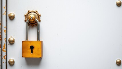 Golden Lock Secures Gray Metal Door