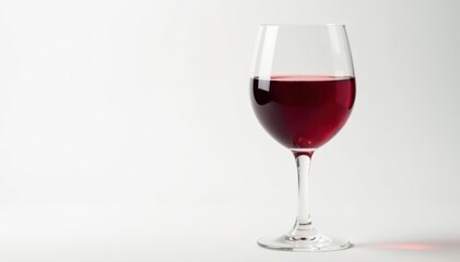 Rich red wine in a crystal glass, clean white backdrop, shadow, light