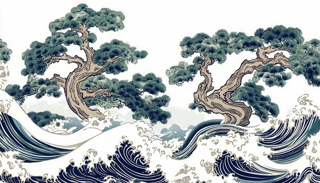 Japanischer Wellenschlag mit Kiefern &ndash; grafische Darstellung