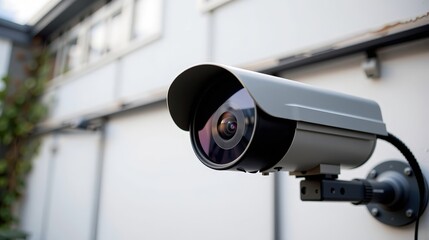 High-resolution outdoor security camera mounted on building wall for surveillance surveillance system monito