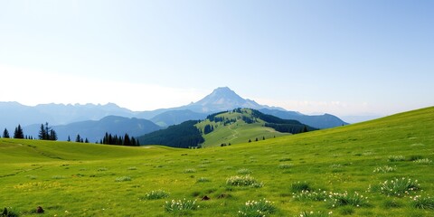 Fototapeta premium Majestic Karawanks Peaks Towering Over Maerchenwiese's Verdant Meadow