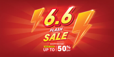 6.6 discount flash sale background. Vector illustration for shopping day, online shopping, special Offer coupon, voucher, banner template, websites, social media advertising.