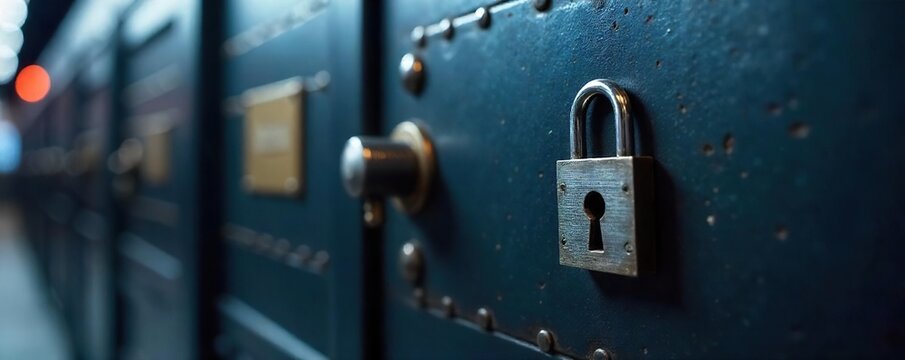 A close-up shot of a locked metal box with a keyhole, symbolizing the secure storage of confidential information and protected digital assets ,  data,  key,  confidential