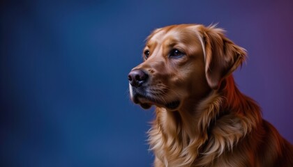 Obraz premium Close-up of a Golden Retriever dog with attentive expression on smooth gradient background
