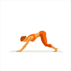 Woman Practicing Yoga in Downward Dog Pose