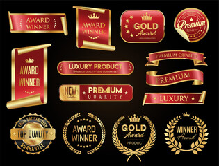award winner and top rated golden badge and emblem collection stock illustration 