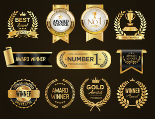 Fototapeta premium award winner and top rated golden badge and emblem collection stock illustration 