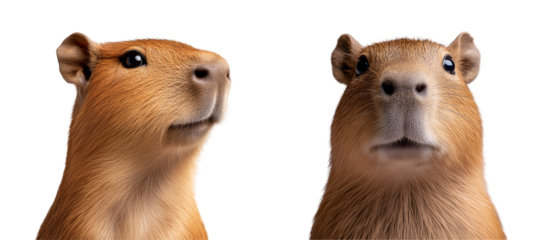 set of portrait of a capybara, isolated on a transparent background	