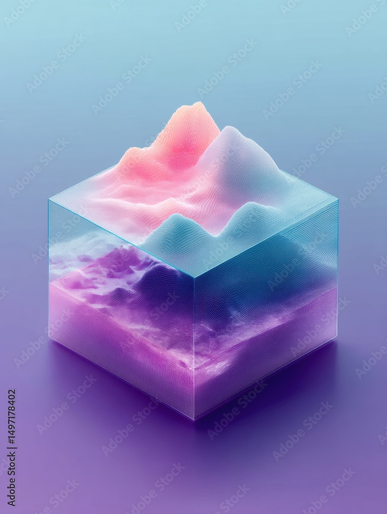 Aufkleber ethereal isometric digital landscape translucent geometric visualization exploring metaverse aesthet