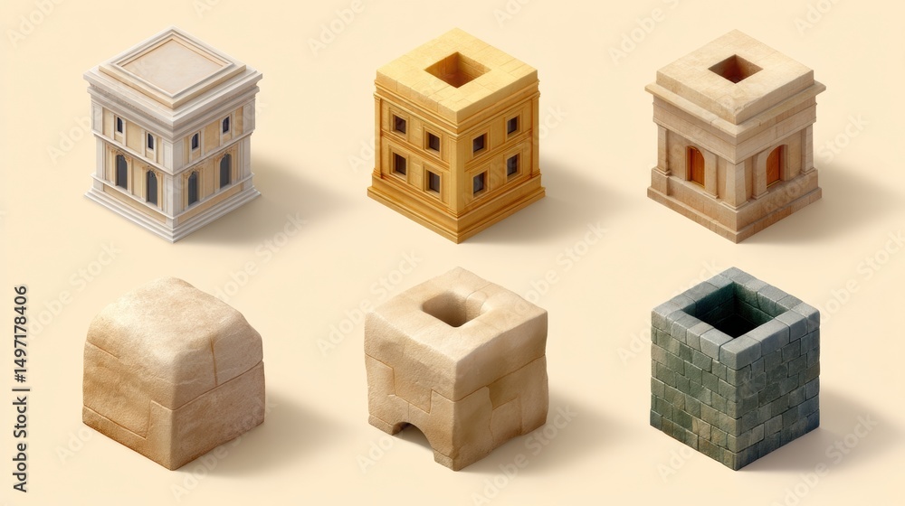 Fototapete Minimalist Isometric Design Elements Architectural Modular Cubes Exploring Digital Interface Textures and Spatial Interaction for Creative Branding Solutions