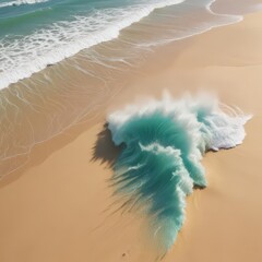 Emerald waves curl, turquoise foam bursts on golden sand , summer, crashing