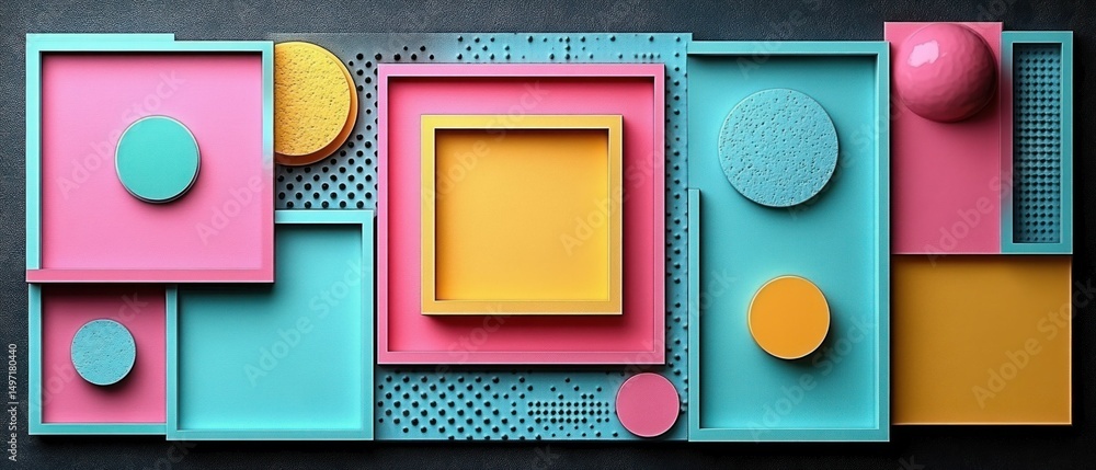 Poster abstract geometric composition: a playful exploration of color and form