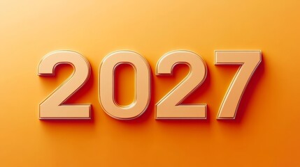 3D Rendering of 2027 in Bold, Metallic Gold Numbers Set Against a Striking Orange Background.