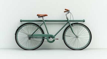 Fototapeta premium Retro-style bicycle with brown seat and handlebars against white wall