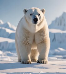 Albino polar bear stands on Arctic ice floe, sunlit fur , arctic, wild
