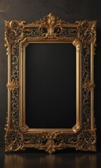 Black and gold shimmering background with ornate frame, luxury vibe , opulent, pattern, border