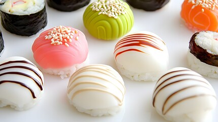 Obraz premium Delicious Chocolate Covered Sushi Dessert Platter