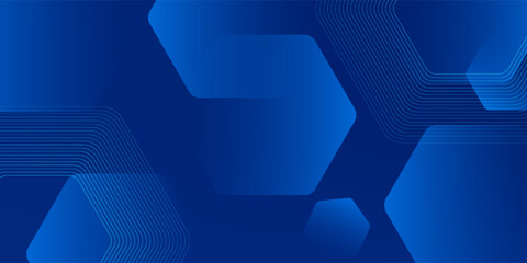 Modern abstract blue background with glowing geometric lines. Blue gradient hexagon shape design. Futuristic technology concept. Suit for banner, brochure, science, website, corporate, poster, cover
