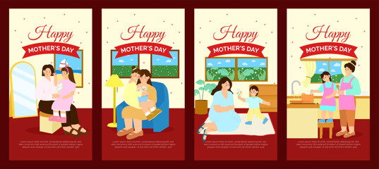 Mother's Day celebration with heartwarming moments and family love. Vector illustration