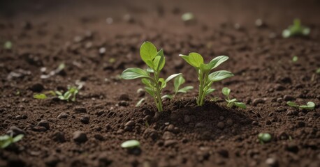 Pea sprout pushing through soil, vibrant green leaves,  spring,  new growth,  biology