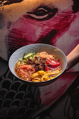 Delicious soup with vegetables and seasoning