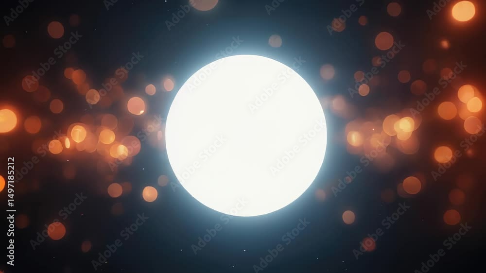 Poster abstract light. glowing sphere. dark background. orange bokeh. 3d render. digital art. futuristic de