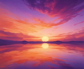 Fluid orange and purple watercolor paint creates a vibrant sunset sky , art, intense, beautiful