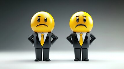 Zwei traurige Geschäftsmänner mit Emoticon-Gesichtern