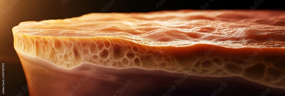 Aufkleber Close-up of agate stone texture, showing intricate patterns and porous structure with warm orange and brown tones.