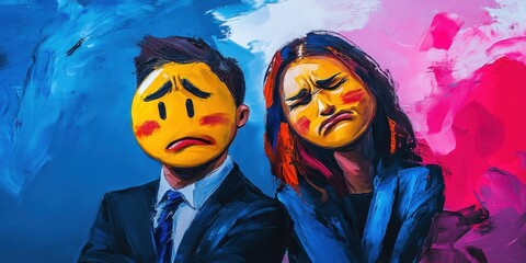 Emotionale Darstellung: Mann und Frau mit Emoji-Masken