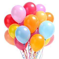 A colorful bunch of balloons tied together with ribbons on a black background