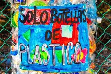 Park sign and information about waste pollution and garbage Mexico.