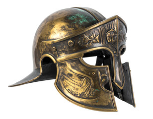Naklejka premium Ancient Bronze Greek Warrior Helmet Displayed isolated on transparent or white background