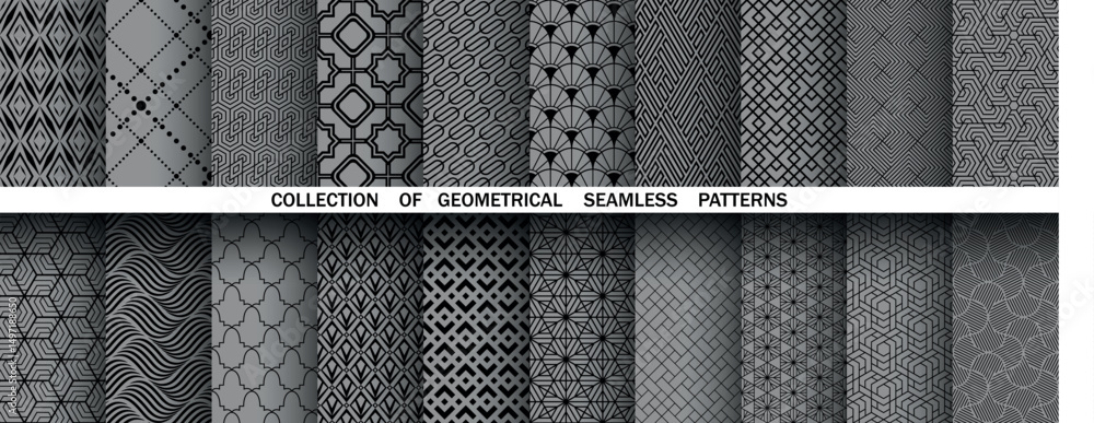 Leinwandbilder geometric set of seamless black and gray patterns. simple vector graphics