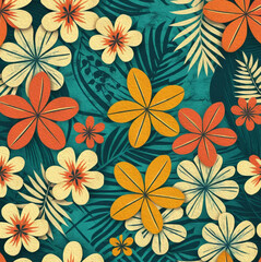 Hawaiian flowers. Oil painting. Pattern for printing on wall decorations, covers, leaflets, business cards
