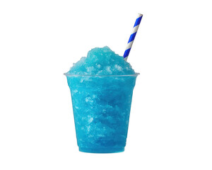 Bright blue slush drink with straw, perfect for summer refreshment. This icy treat is vibrant and inviting, ideal for cooling off on hot day