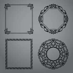 Set of decorative frames Elegant vector element for design in Eastern style, place for text. Floral black and gray borders. Lace illustration for invitations and greeting cards