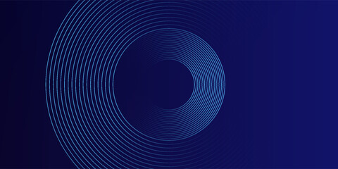 Abstract blue glowing geometric lines on dark blue background. Modern shiny blue circle lines pattern. Futuristic technology concept. Suit for cover, poster, banner, brochure, header, website
