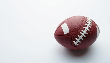 Overhead shot of football, laces visible, white backdrop , background, design element, sports photography