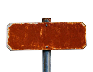Selective focus rusty sign pole isolated on transparent or white background