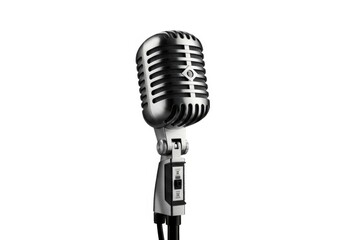 Fototapeta premium Vintage microphone silver isolated on white background